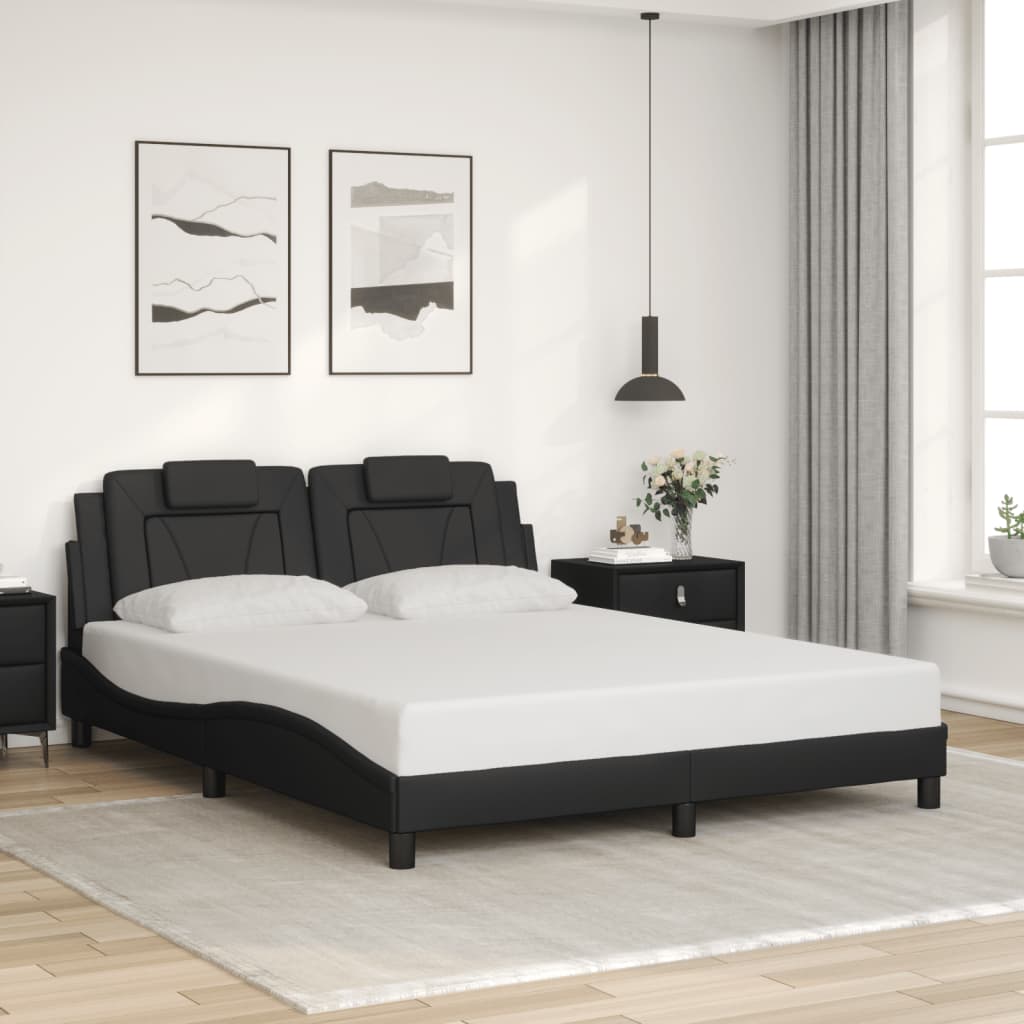 Bed Frame with LED Light Black 152x203 cm Faux Leather