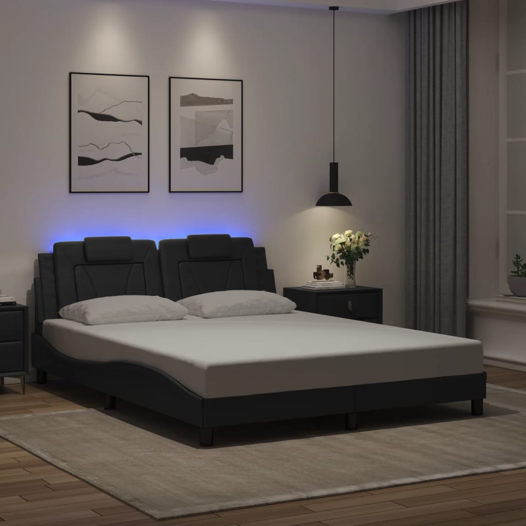 Bed Frame with LED Light Black 152x203 cm Faux Leather