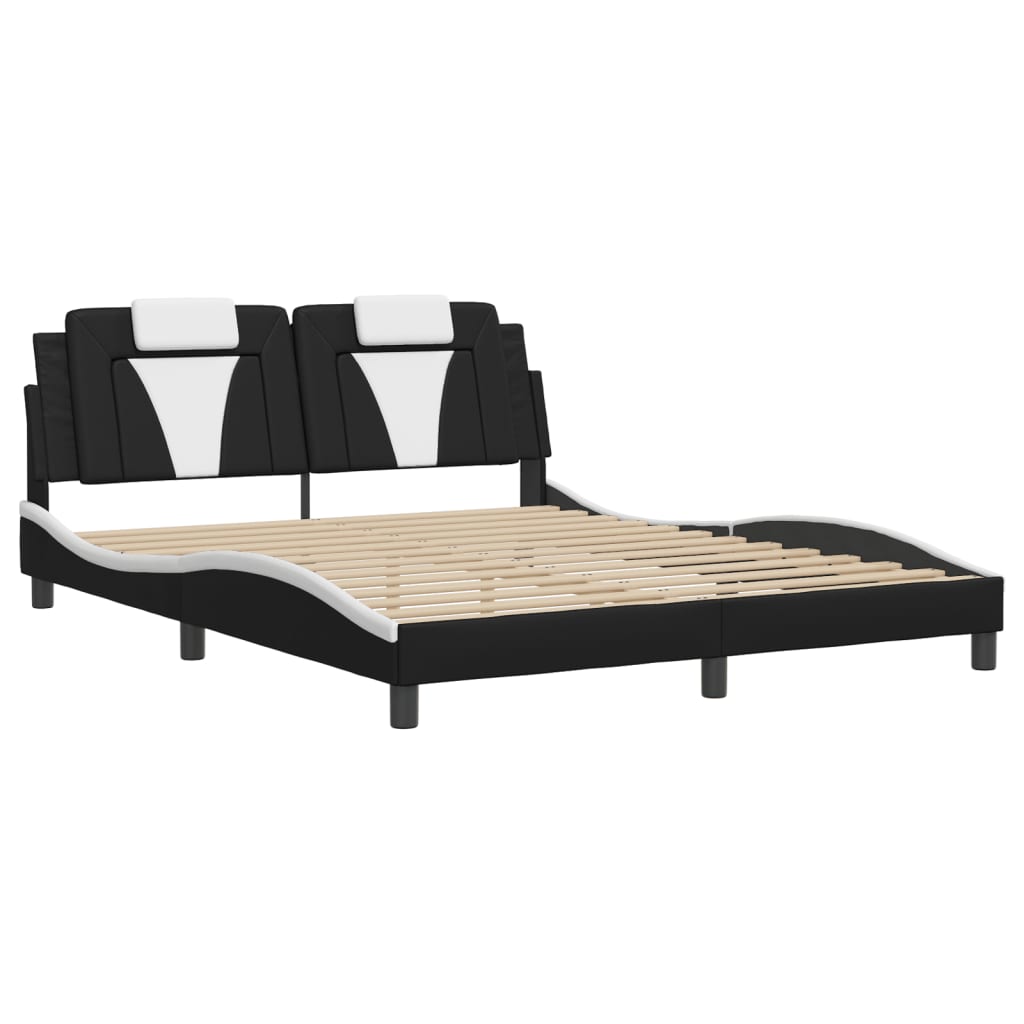 Bed Frame with LED Light Black and White 152x203 cm Faux Leather