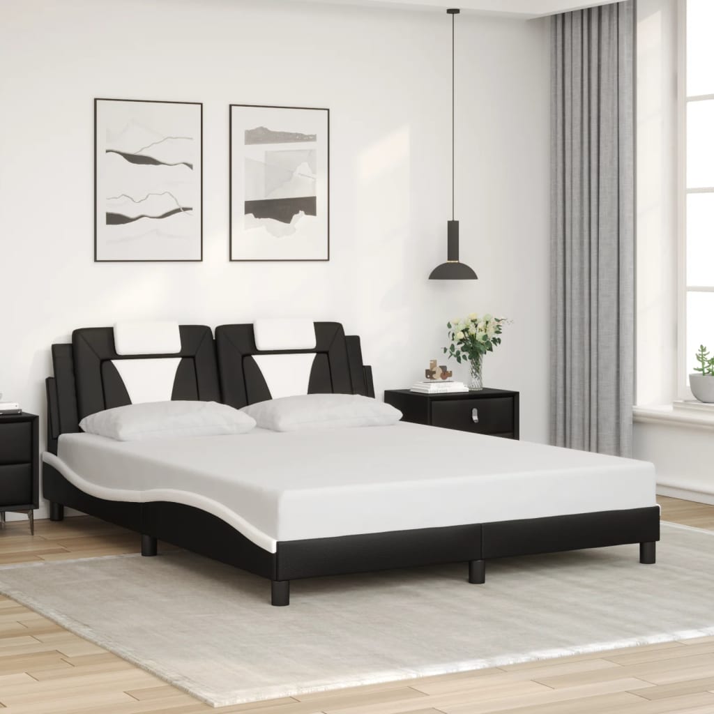 Bed Frame with LED Light Black and White 152x203 cm Faux Leather