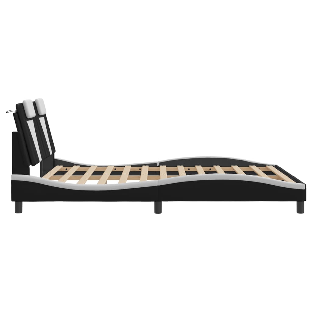 Bed Frame with LED Light Black and White 152x203 cm Faux Leather