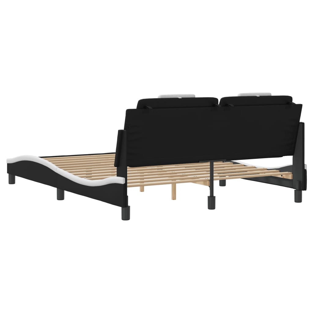 Bed Frame with LED Light Black and White 152x203 cm Faux Leather