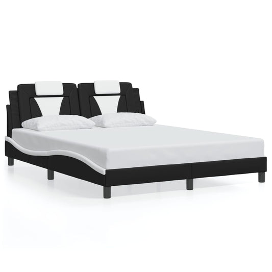 Bed Frame with LED Light Black and White 152x203 cm Faux Leather