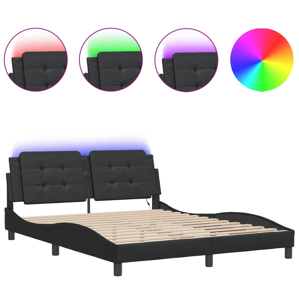 Bed Frame with LED Light Black 152x203 cm Faux Leather