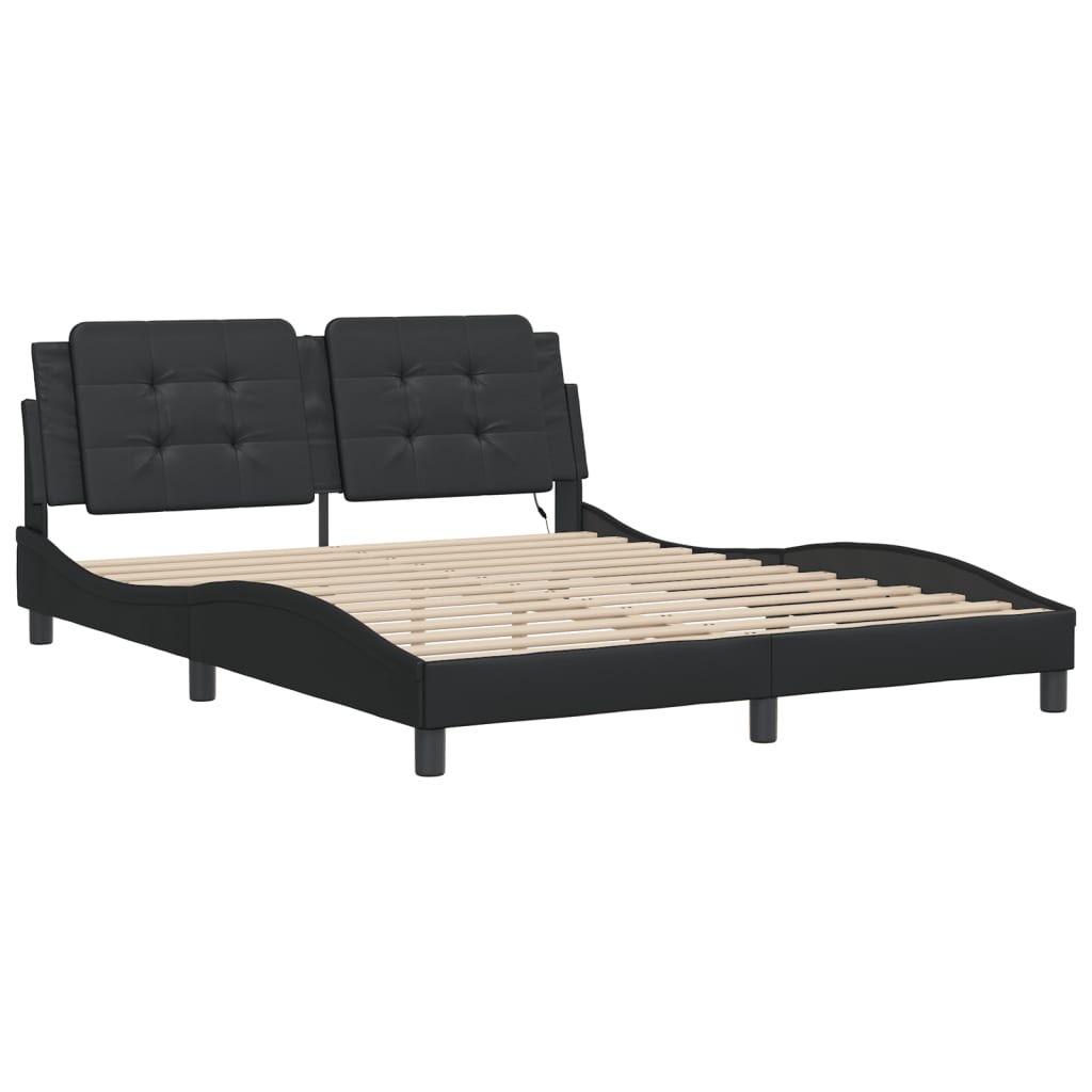 Bed Frame with LED Light Black 152x203 cm Faux Leather