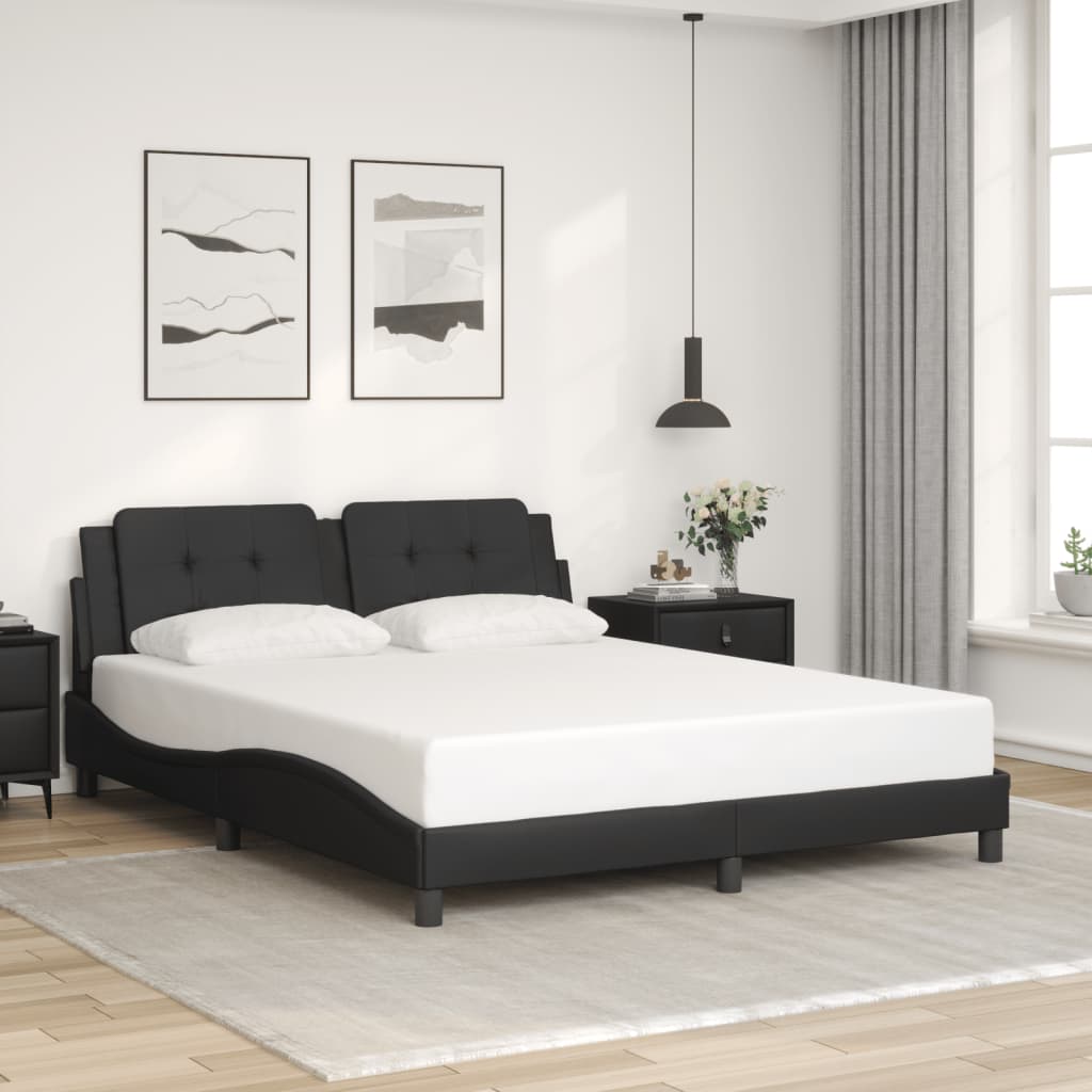 Bed Frame with LED Light Black 152x203 cm Faux Leather