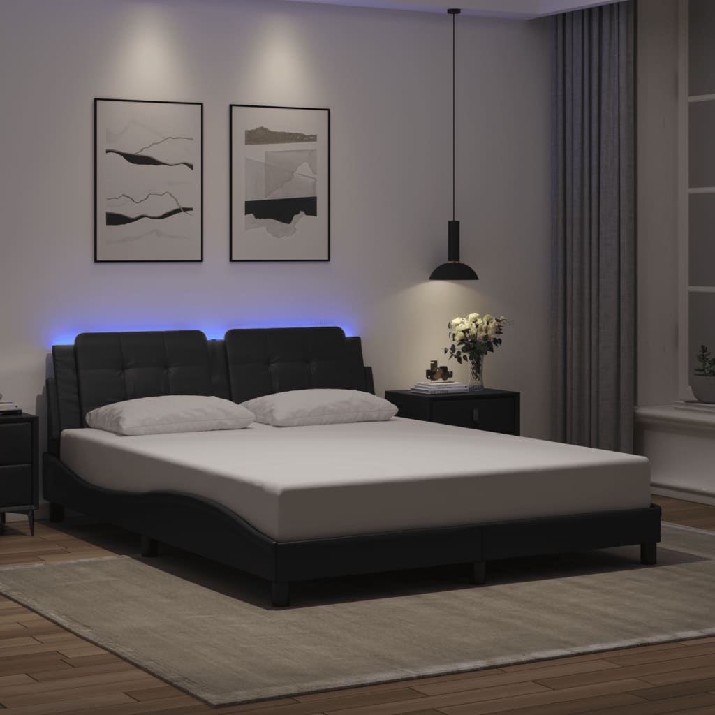 Bed Frame with LED Light Black 152x203 cm Faux Leather