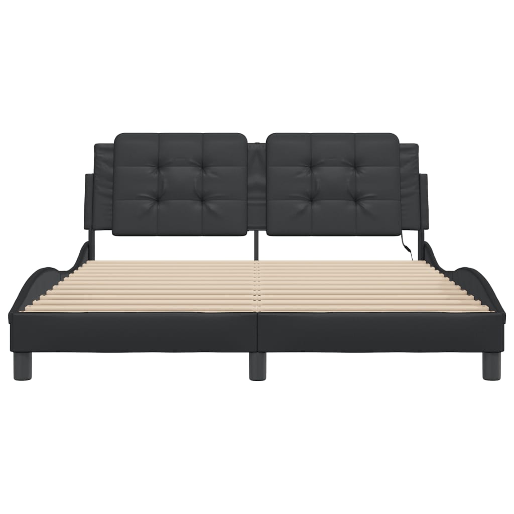 Bed Frame with LED Light Black 152x203 cm Faux Leather