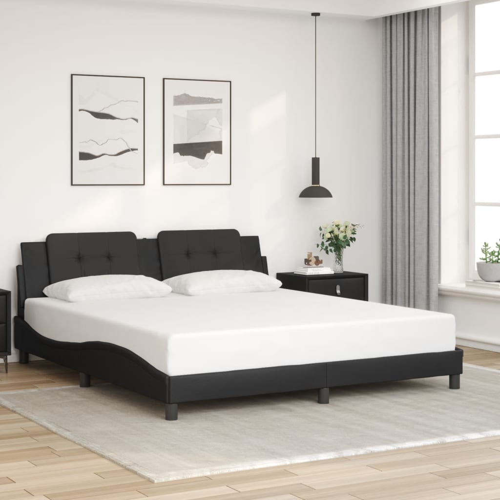 Bed Frame with LED without Mattress Black 183x203 cm King