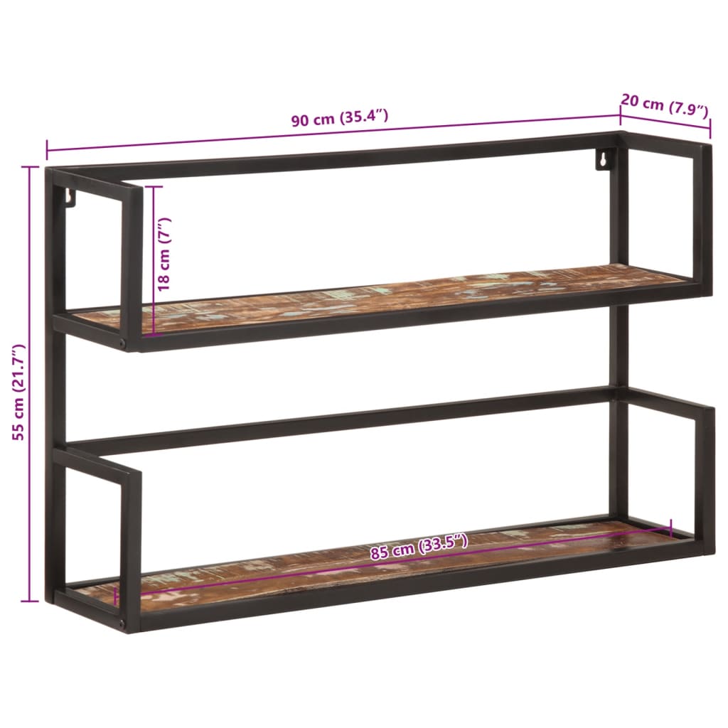 Wall Shelf 90x20x55 cm Solid Wood Reclaimed and Iron