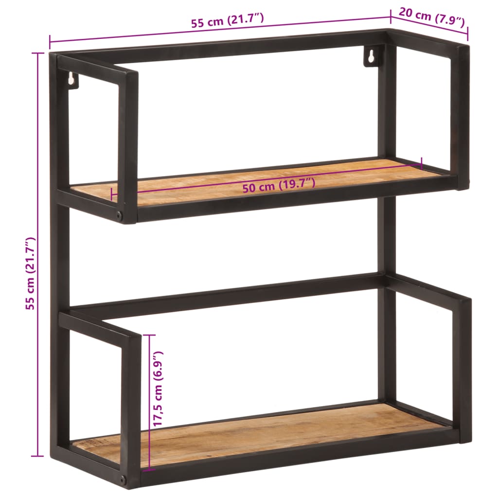 Wall Shelf 55x20x55 cm Solid Wood Mango and Iron