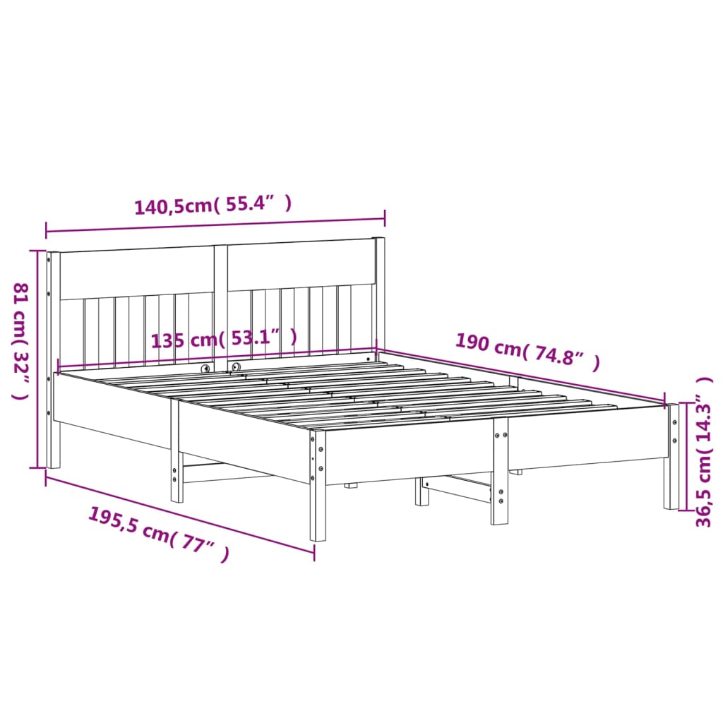 Bed Frame without Mattress 135x190 cm Solid Wood Pine