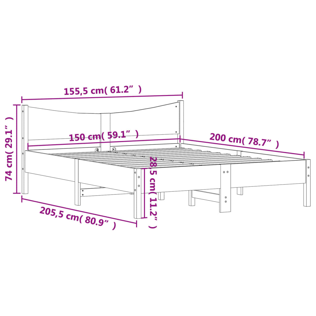 Bed Frame with Headboard 150x200 cm Solid Wood Pine