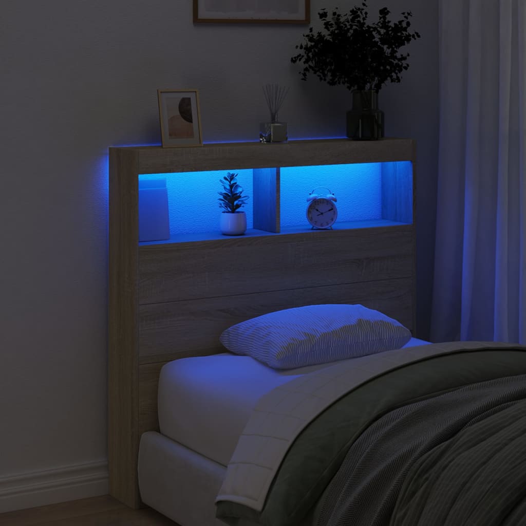 Headboard Cabinet with LED Sonoma Oak 100x17x102 cm