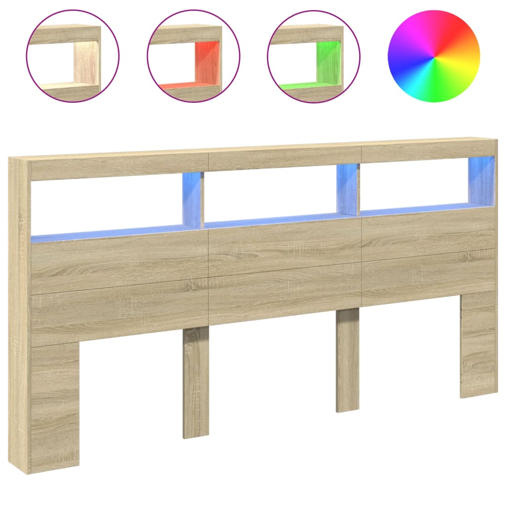 Headboard Cabinet with LED Sonoma Oak 200x17x102 cm