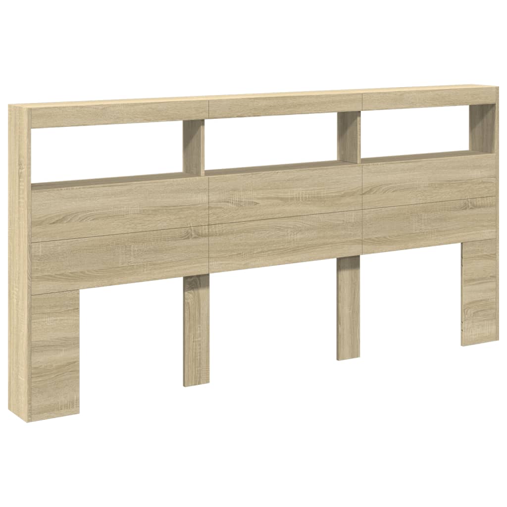 Headboard Cabinet with LED Sonoma Oak 200x17x102 cm