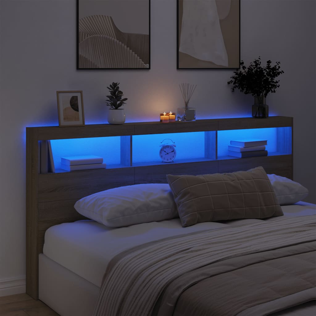 Headboard Cabinet with LED Sonoma Oak 200x17x102 cm