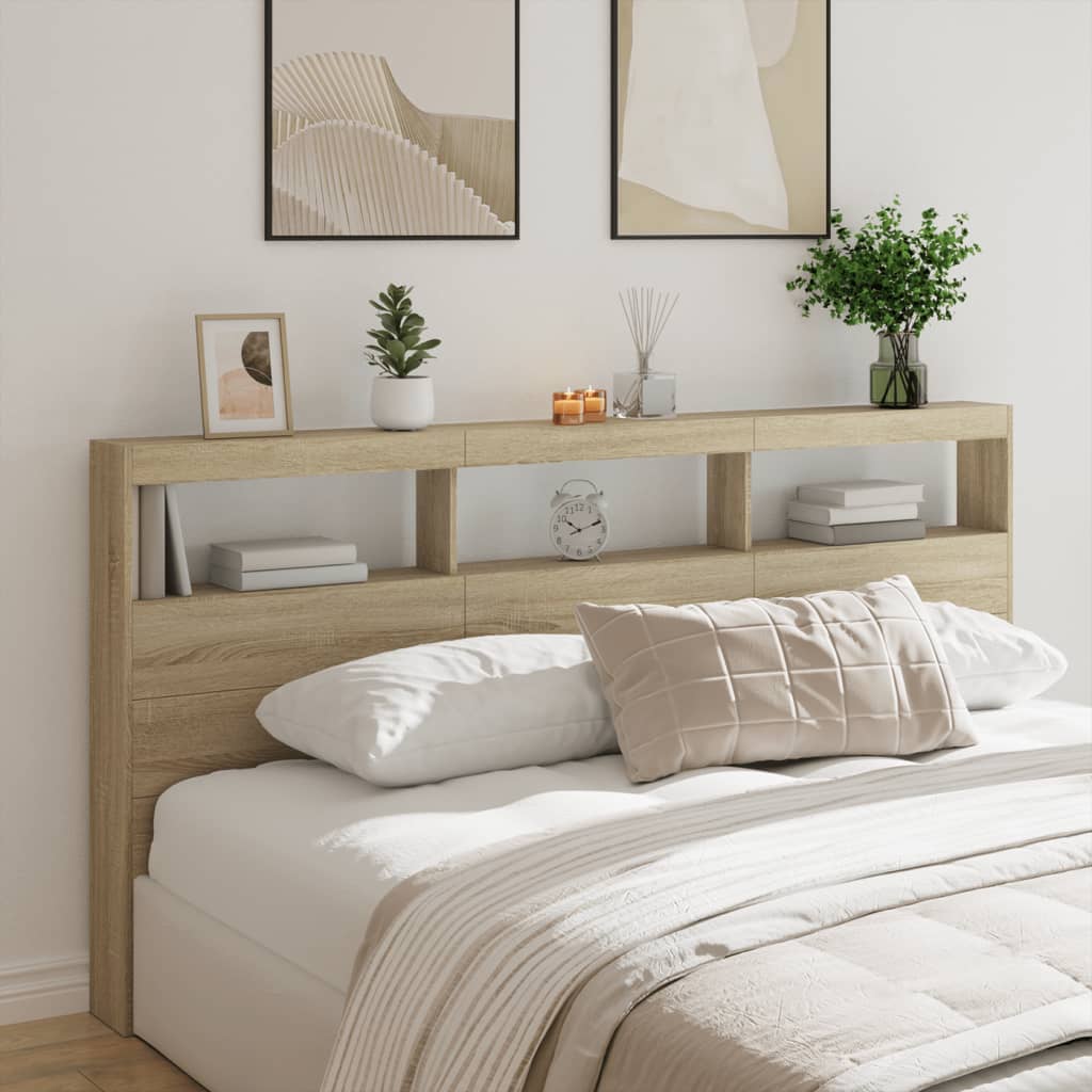 Headboard Cabinet with LED Sonoma Oak 200x17x102 cm