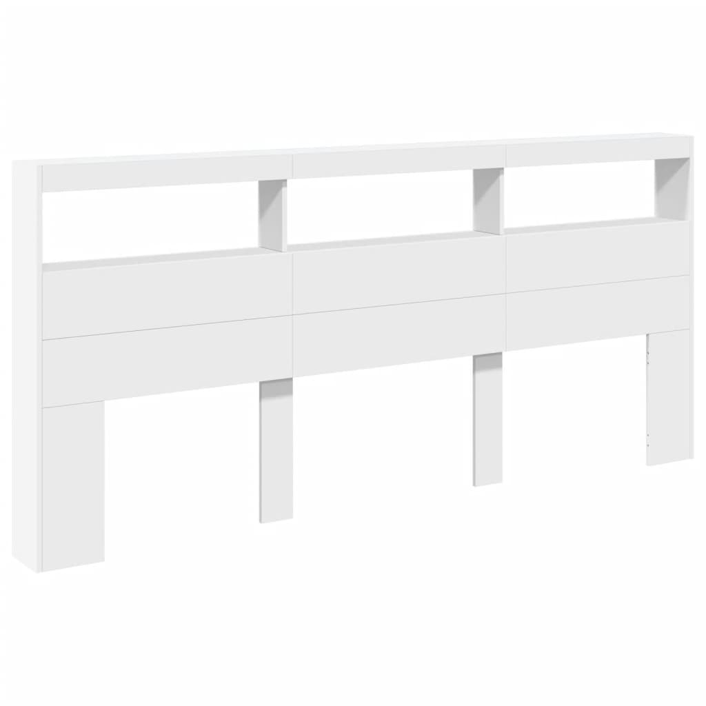 Headboard Cabinet with LED White 220x17x102 cm