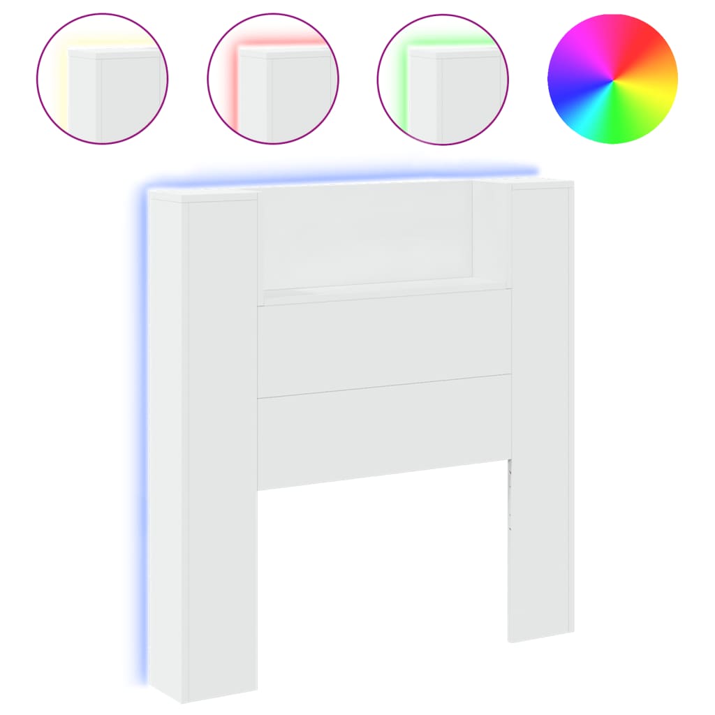 Headboard Cabinet with LED White 100x16.5x103.5 cm