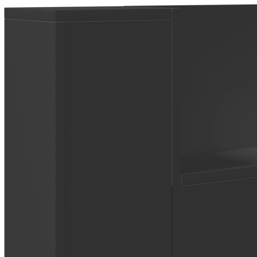 Headboard Cabinet with LED Black 100x16.5x103.5 cm