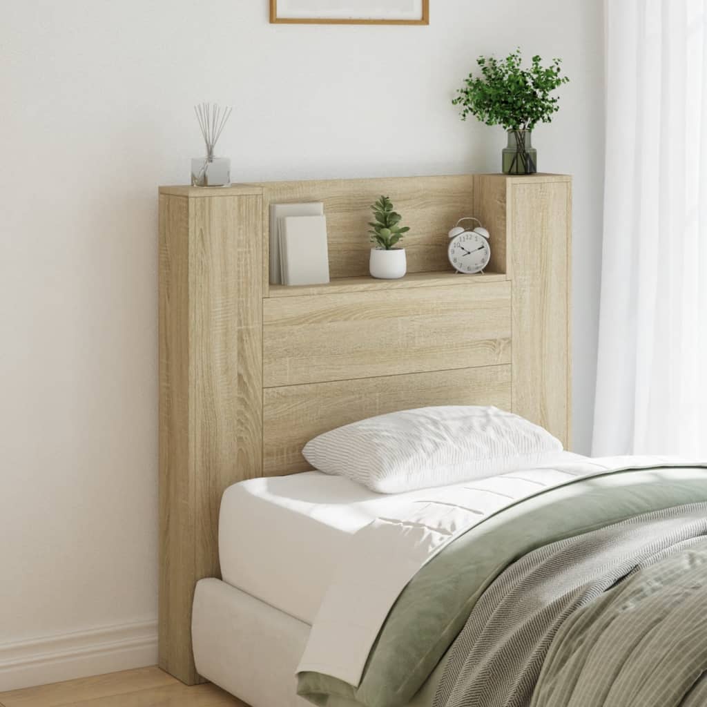 Headboard Cabinet with LED Sonoma Oak 100x16.5x103.5 cm