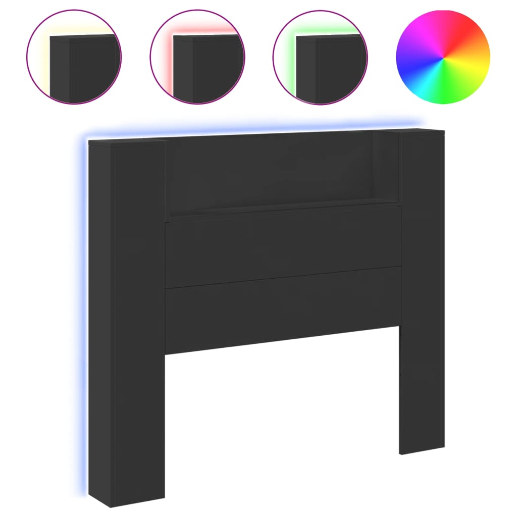 Headboard Cabinet with LED Black 120x16.5x103.5 cm