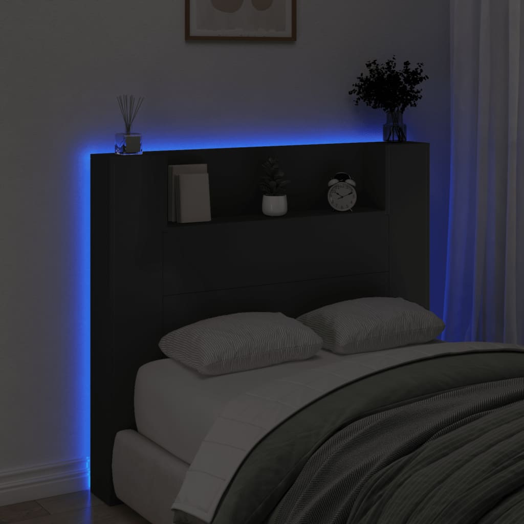 Headboard Cabinet with LED Black 120x16.5x103.5 cm