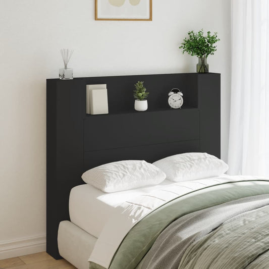 Headboard Cabinet with LED Black 120x16.5x103.5 cm