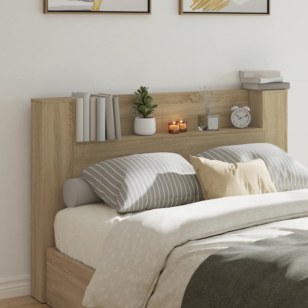 Headboard Cabinet with LED Sonoma Oak 160x16.5x103.5 cm