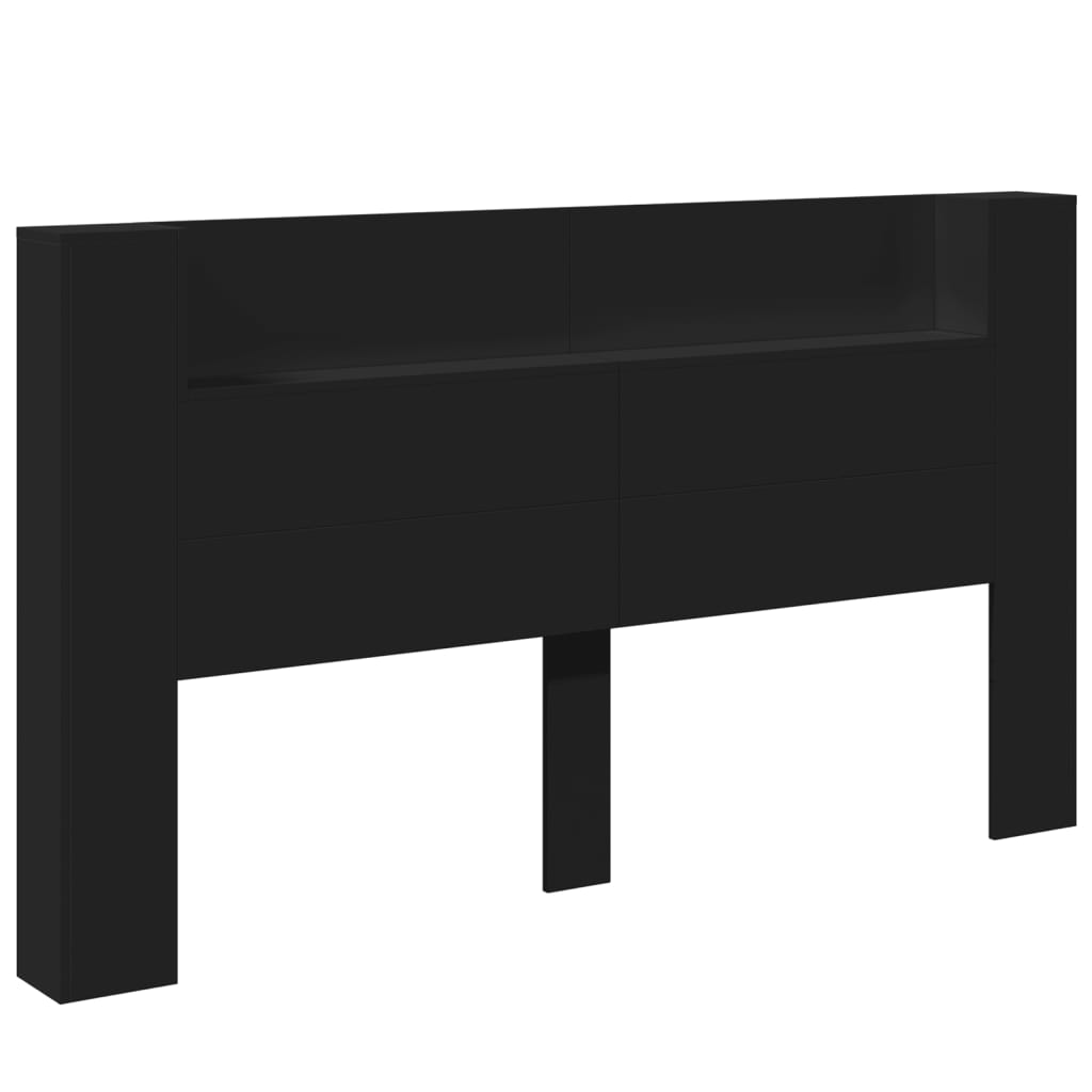 Headboard Cabinet with LED Black 180x16.5x103.5 cm