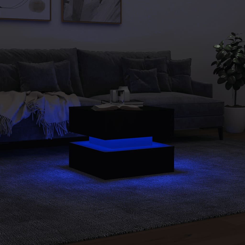 Coffee Table with LED Lights Black 50x50x40 cm