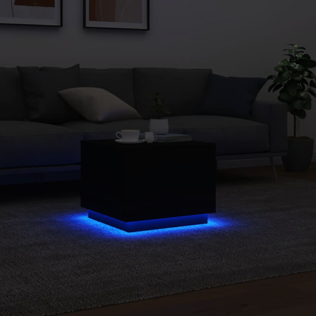 Coffee Table with LED Lights Black 50x50x40 cm