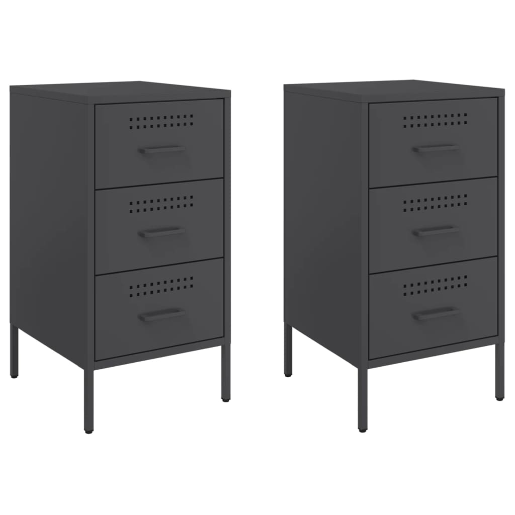 Bedside Cabinets 2 pcs Black 36x39x68 cm Cold-rolled Steel