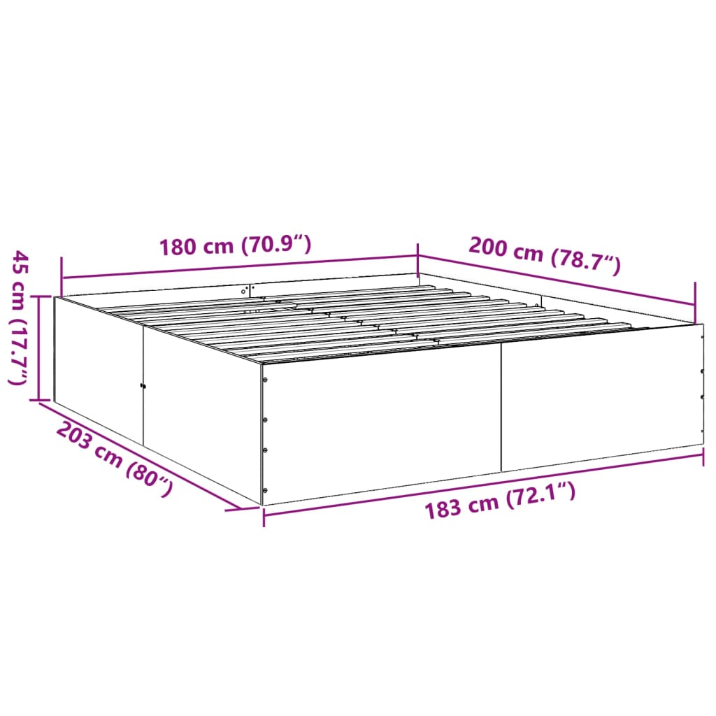 Bed Frame without Mattress White 183x203 cm King