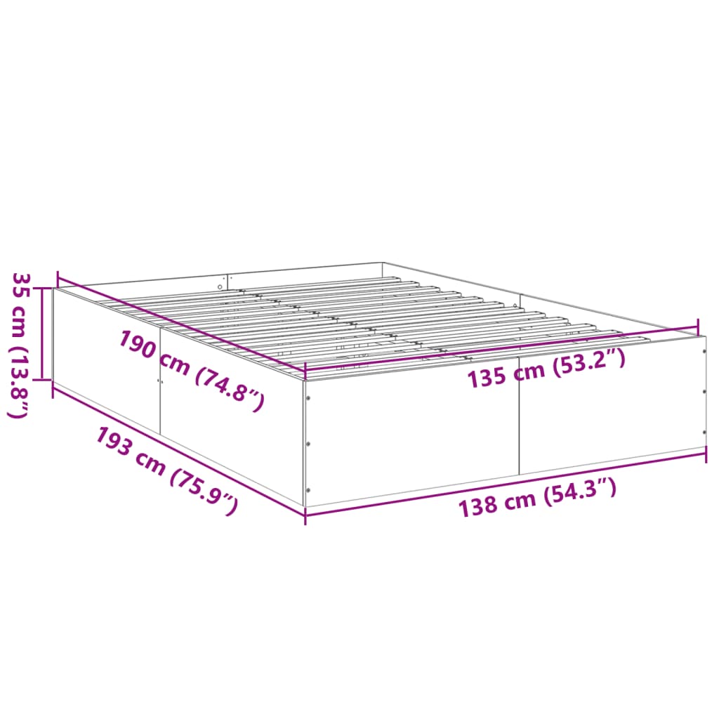 Bed Frame White 135x190 cm Engineered Wood