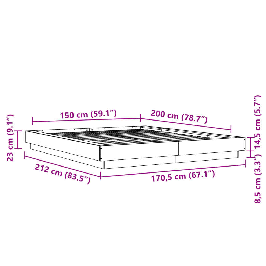 Bed Frame White 150x200 cm Engineered Wood