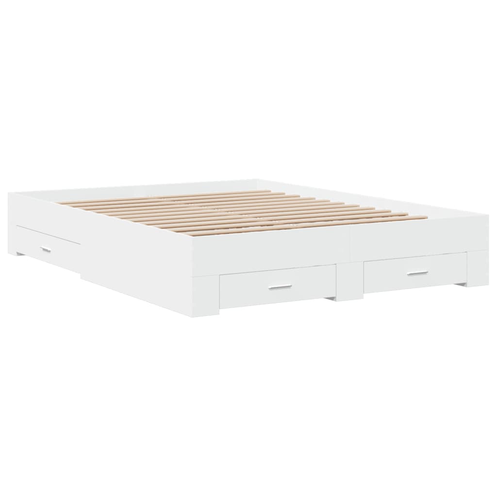 Bed Frame with Drawers White 150x200 cm Engineered Wood