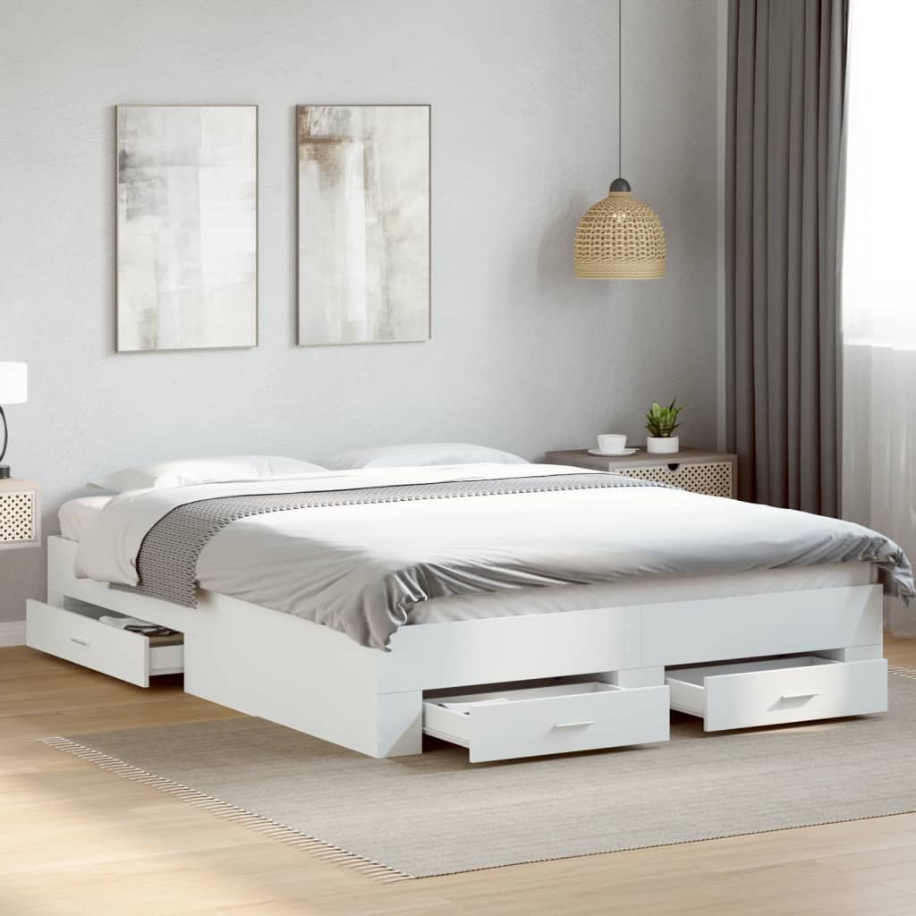 Bed Frame with Drawers White 150x200 cm Engineered Wood