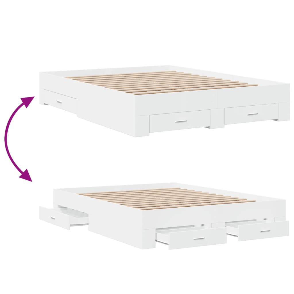 Bed Frame with Drawers White 150x200 cm Engineered Wood