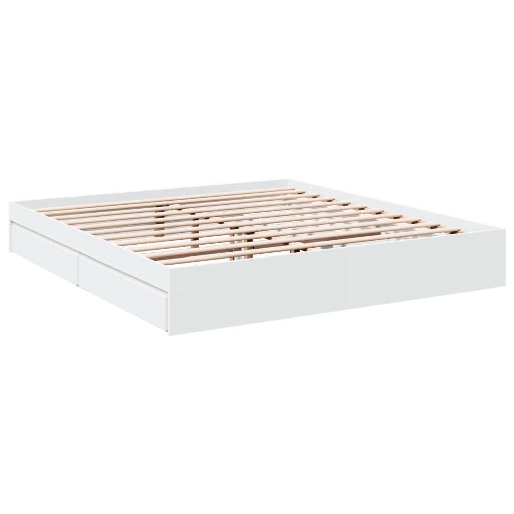 Bed Frame with Drawers White 183x203 cm King Size Engineered Wood