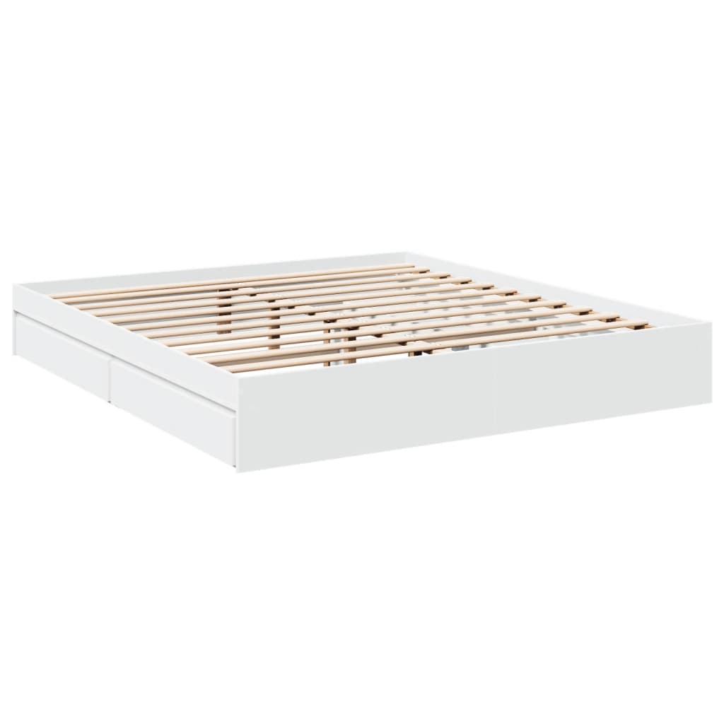 Bed Frame with Drawers White 183x203 cm King Size Engineered Wood