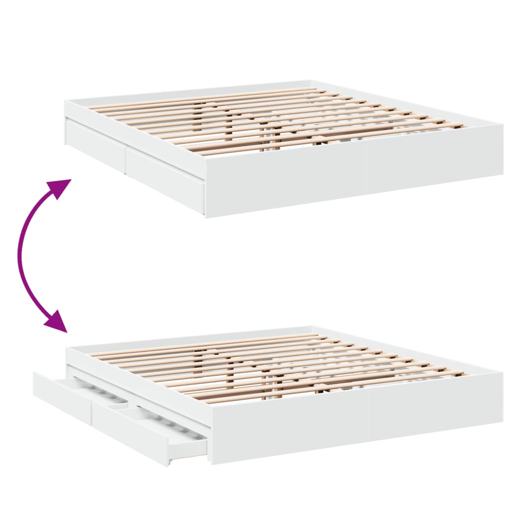 Bed Frame with Drawers White 183x203 cm King Size Engineered Wood