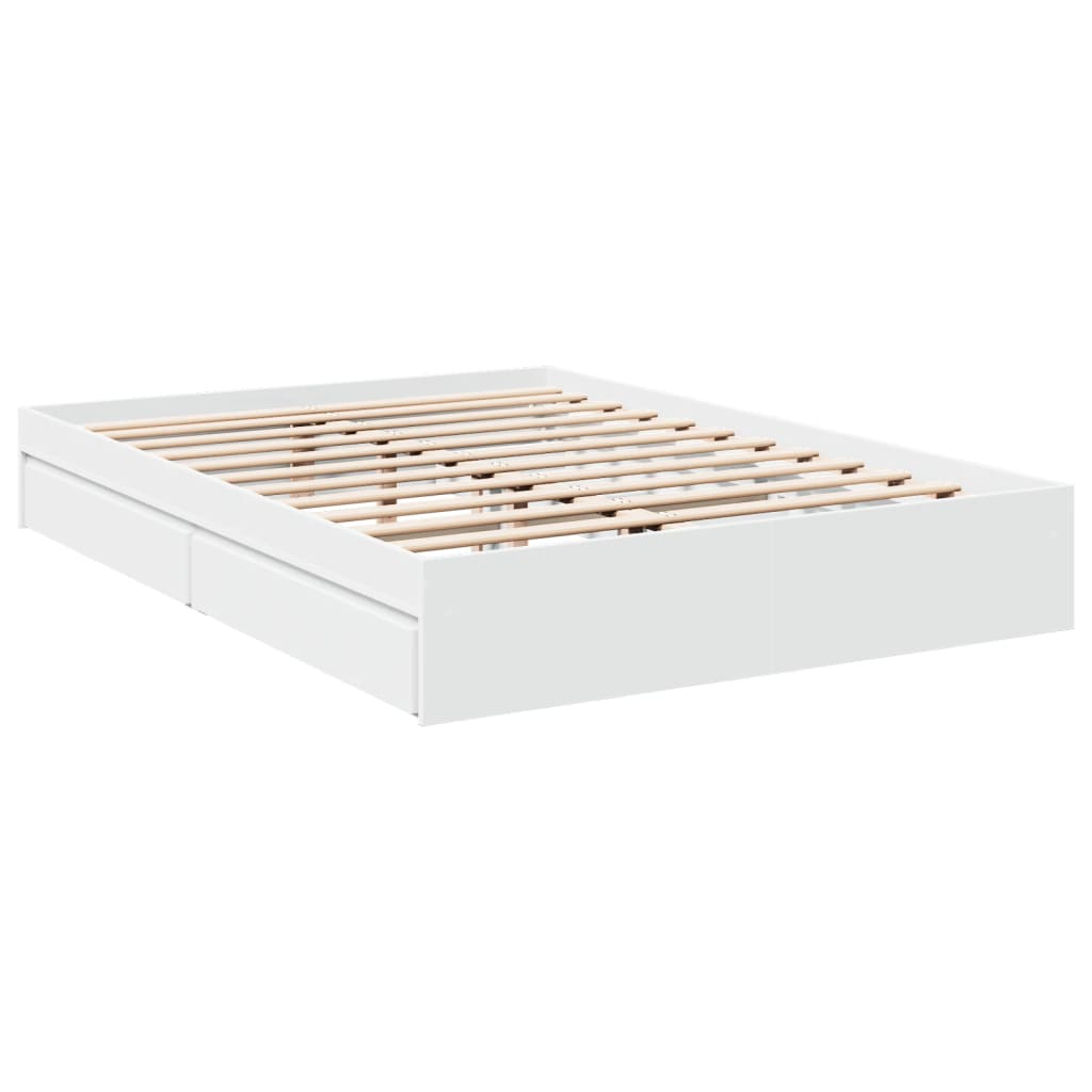 Bed Frame with Drawers White 150x200 cm Engineered Wood