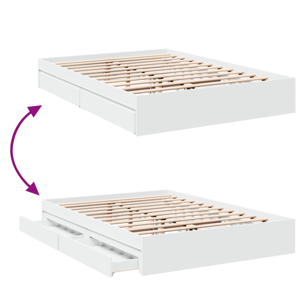 Bed Frame with Drawers White 150x200 cm Engineered Wood