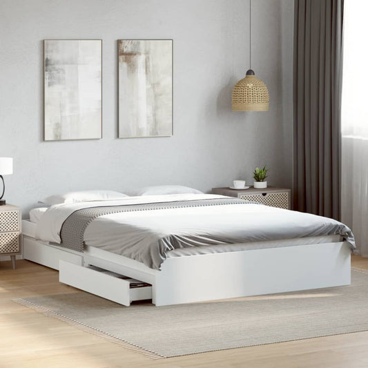 Bed Frame with Drawers White 150x200 cm Engineered Wood