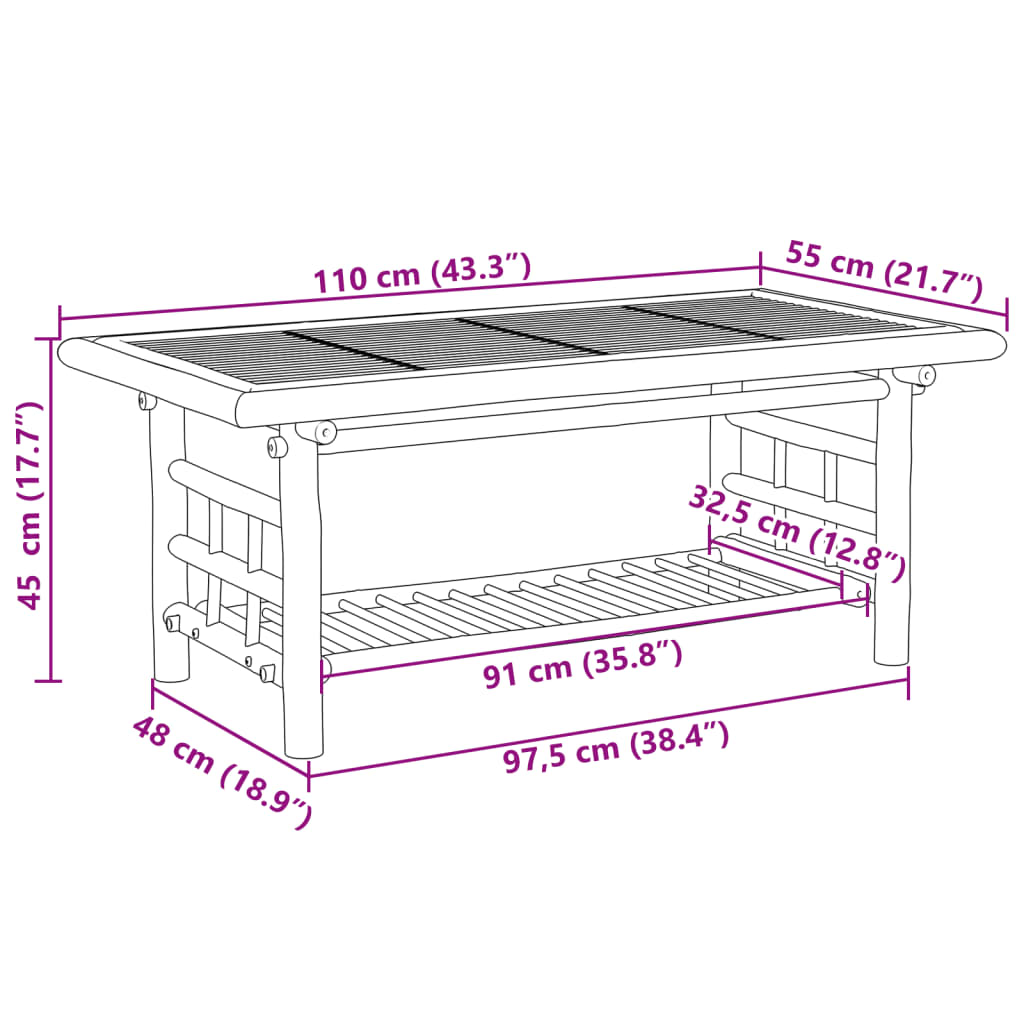 Coffee Table 110x55x45 cm Bamboo