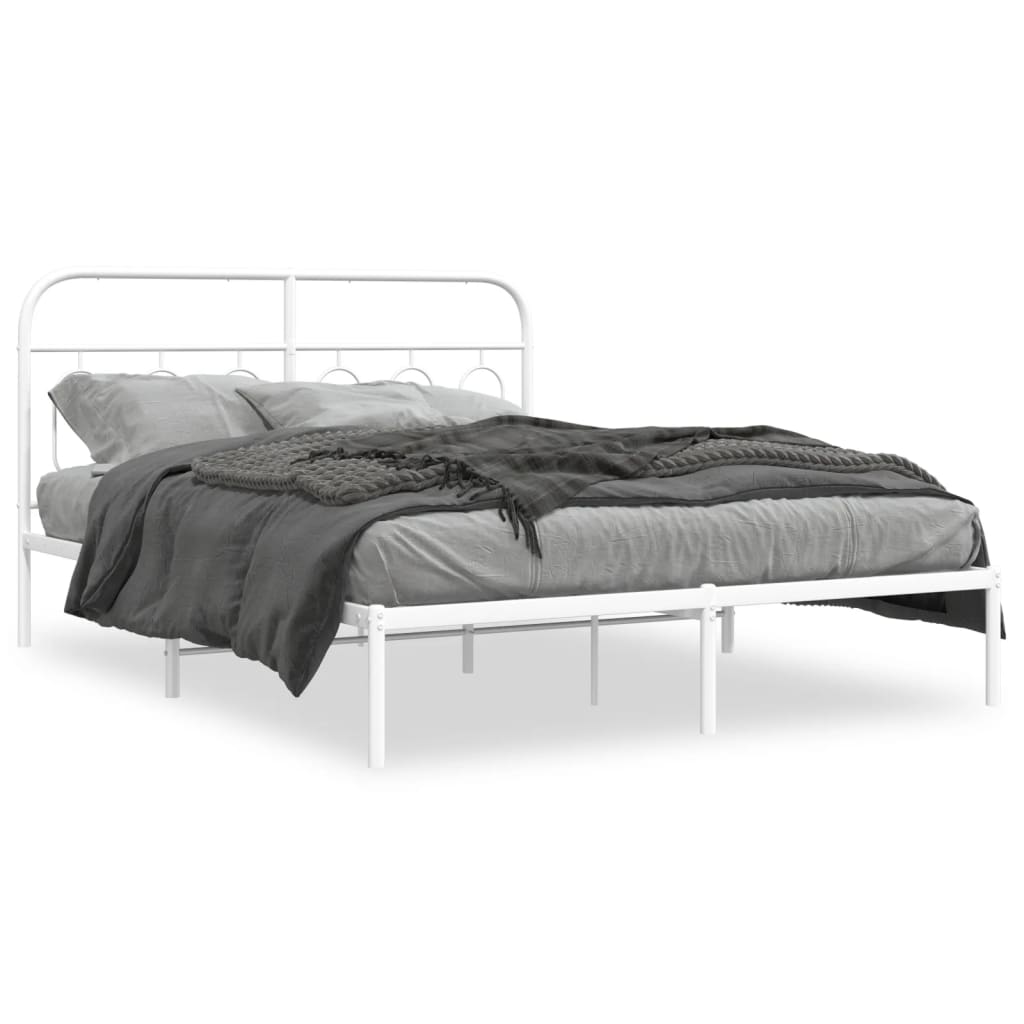 Metal Bed Frame without Mattress with Headboard White 135x190 cm