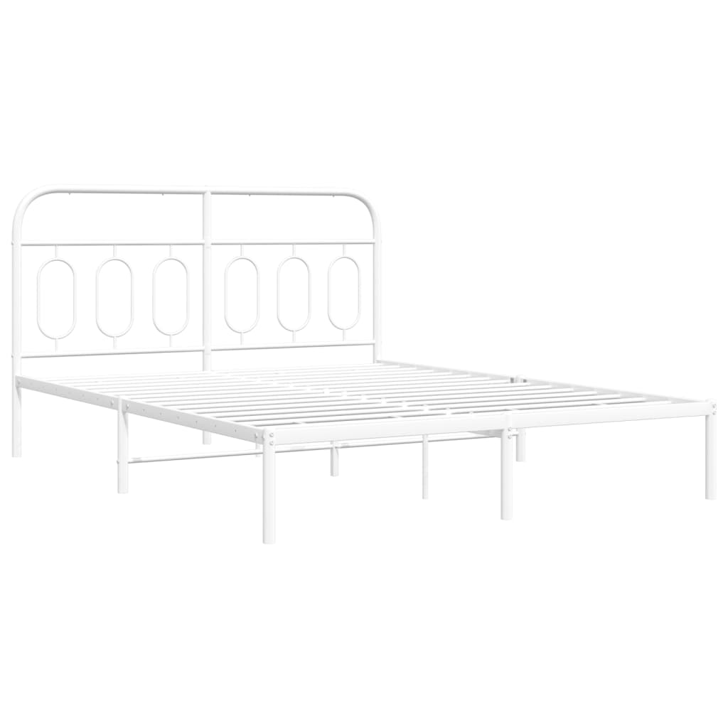 Metal Bed Frame without Mattress with Headboard White 135x190 cm