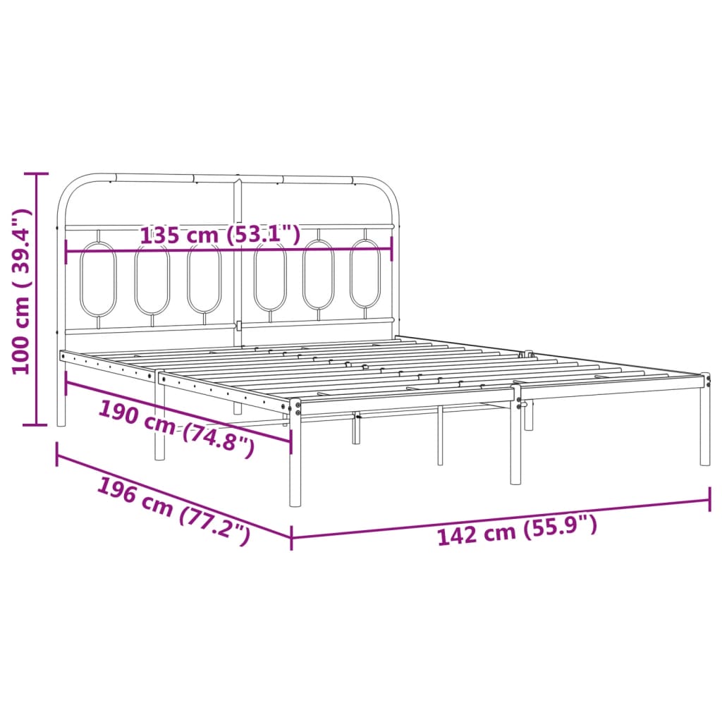 Metal Bed Frame without Mattress with Headboard White 135x190 cm